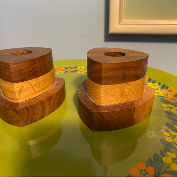 Mid century modern Teak wood candle holders - Picture 3 of 4